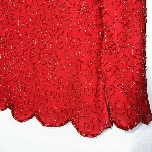 Valerie Stevens Pure Silk Vintage Women’s Heavy Beaded Top Holiday Party Red 14 - Picture 4 of 7